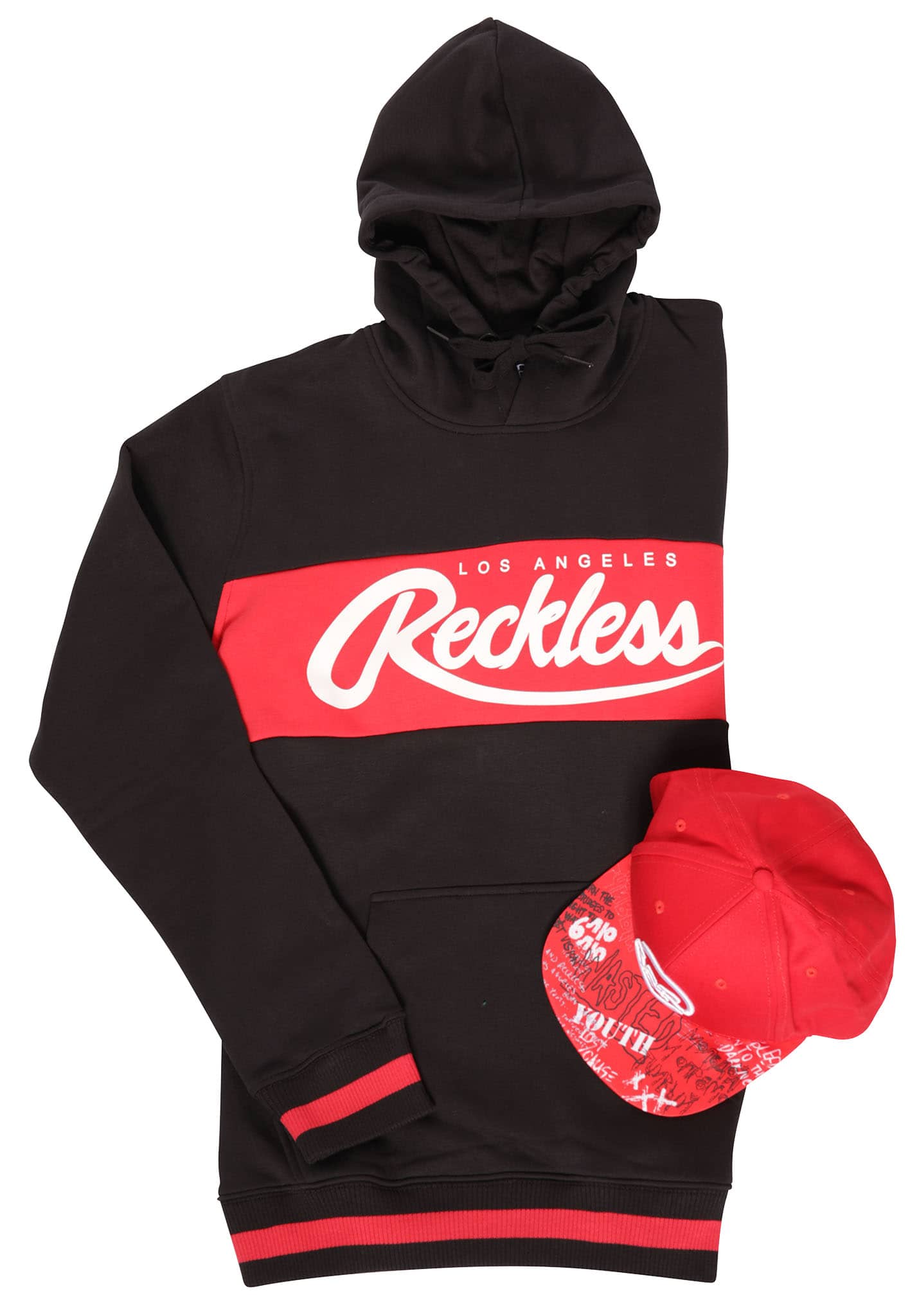 Young and Reckless Square Logo Griffon Cap + Opulent Hoodie Hoodie schwarz rot XXL