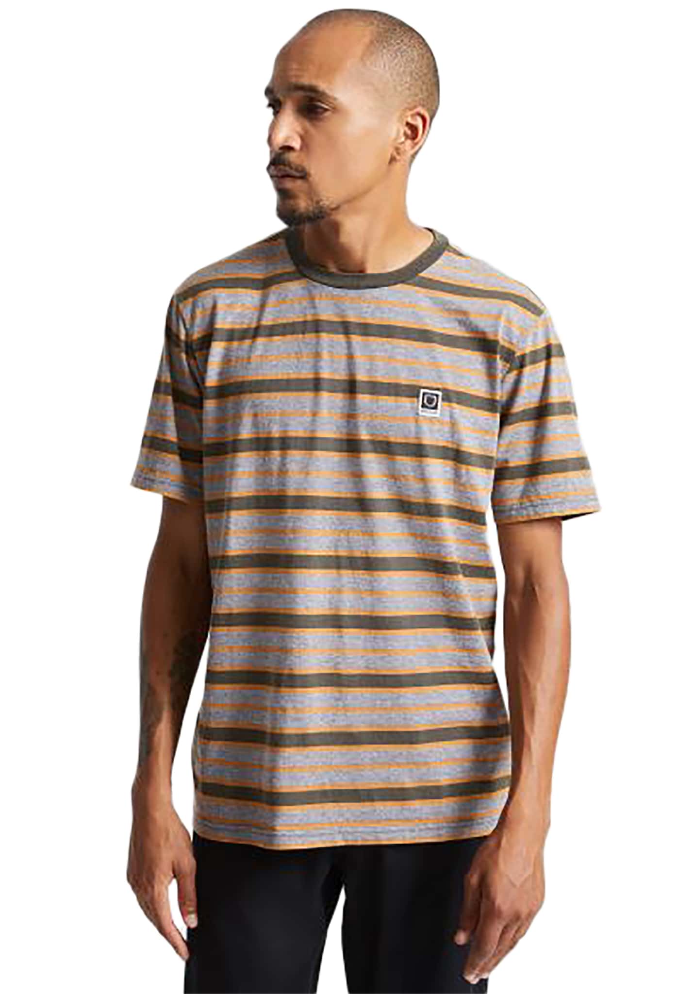Brixton Hilt Multi Stripe T-Shirt gewaschene schwarze/graue sonne L