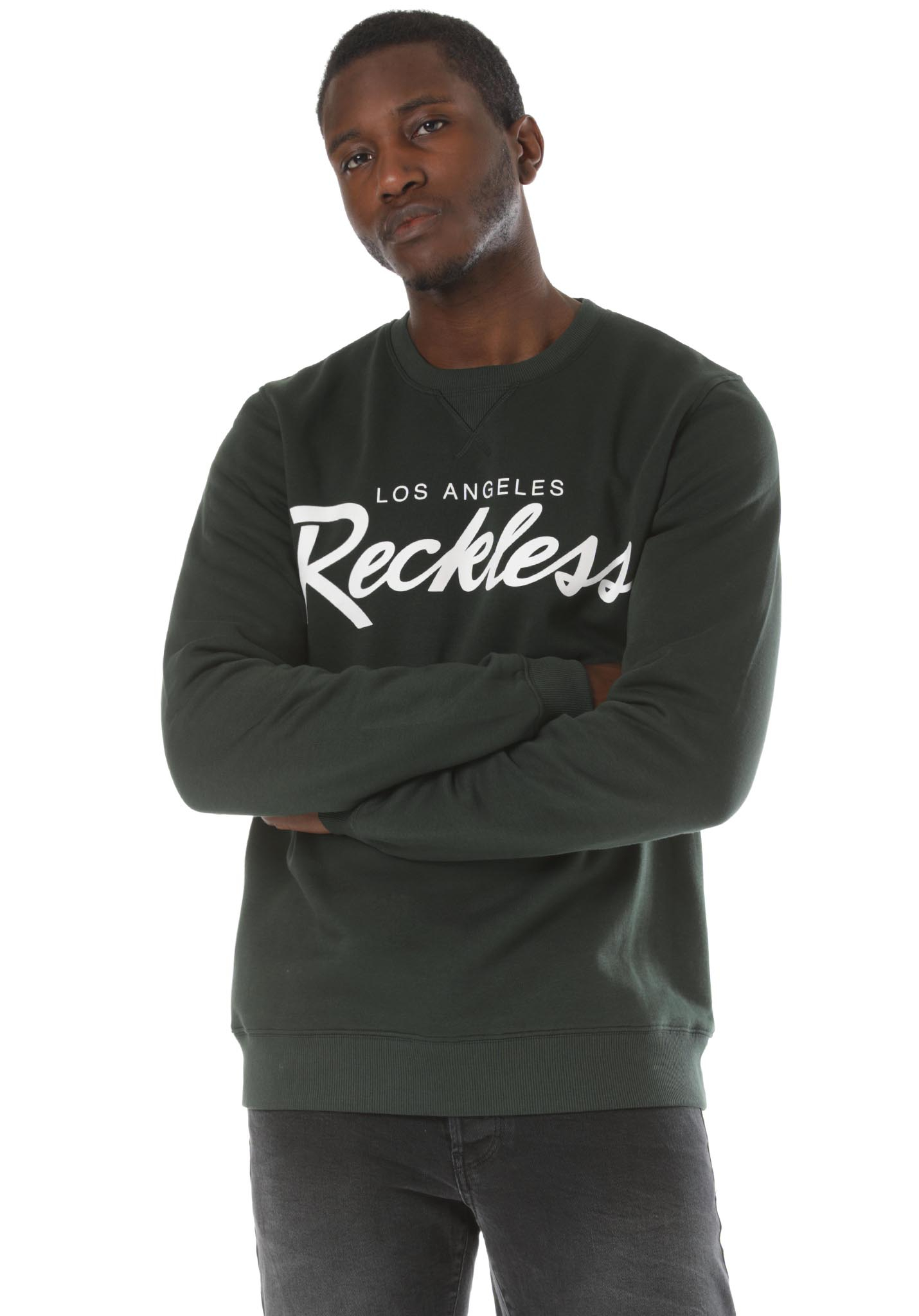 Young and Reckless Big R Script Crew Longsleeve forest green L