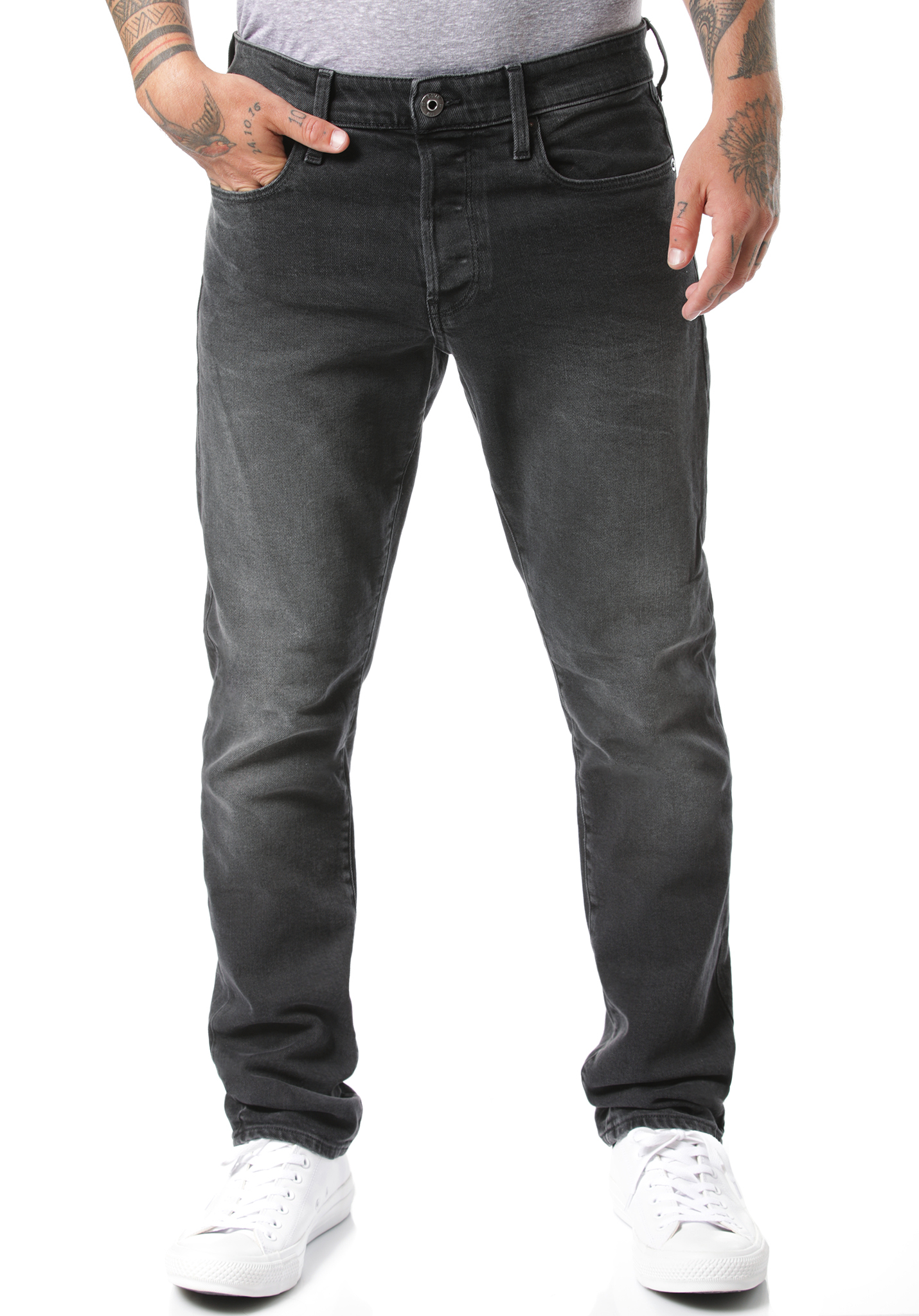 G-Star 3301 Straight Tapered-Soot Black Stretch Jeans weiß 38/34