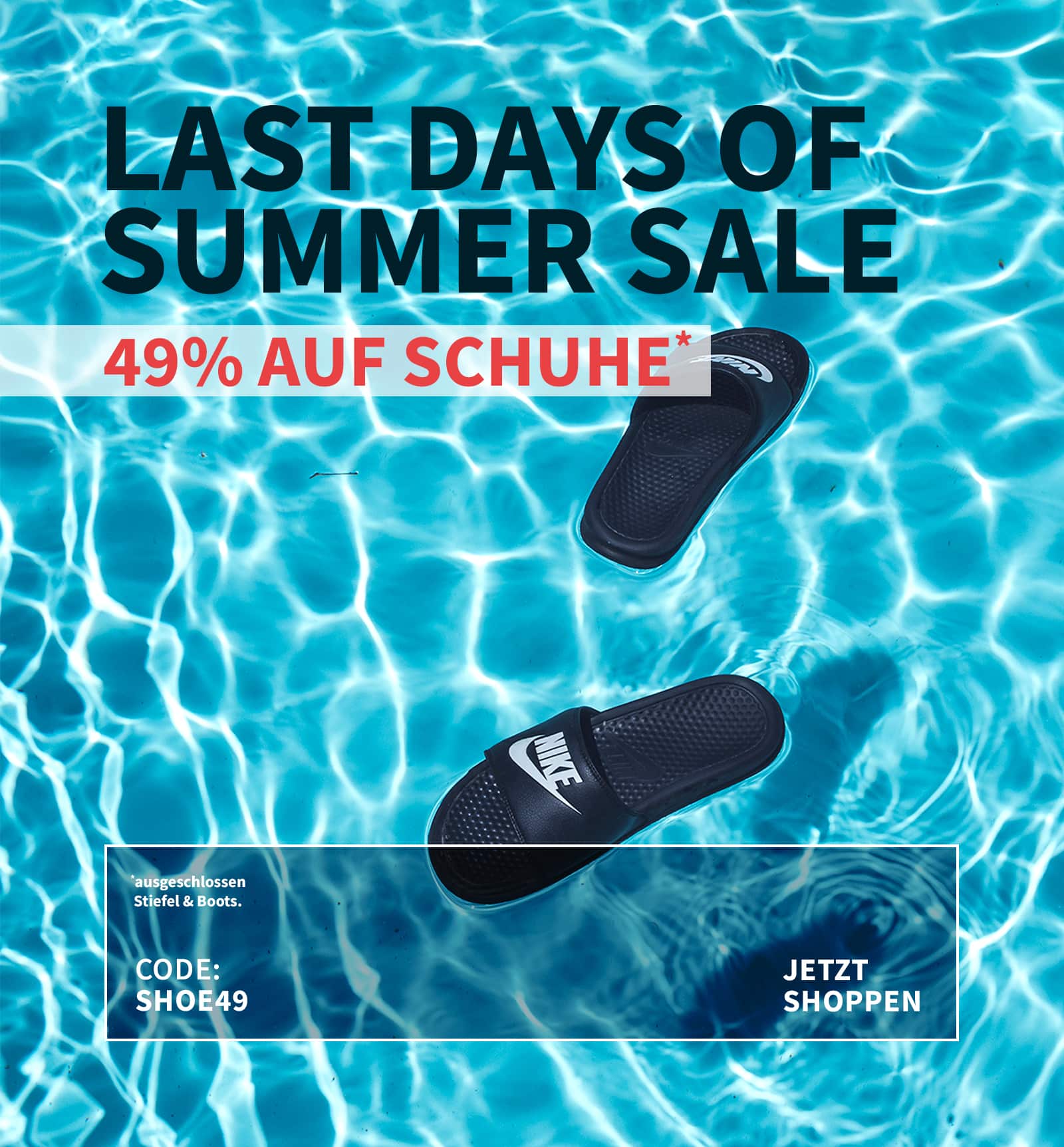 Summer Sale Mobile-Banner für Schuhe, mit auf Wasser schwimmenden schwarzen Badelatschen